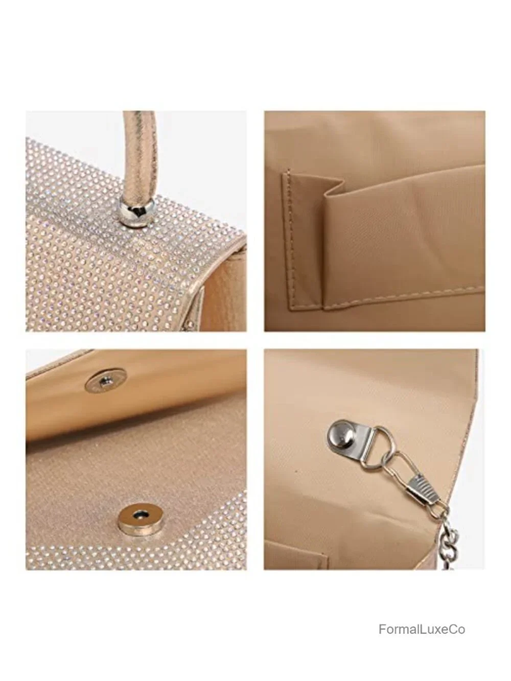 Evening Bag Clutch Wedding Purse with Rhinestones and Detachable Chain